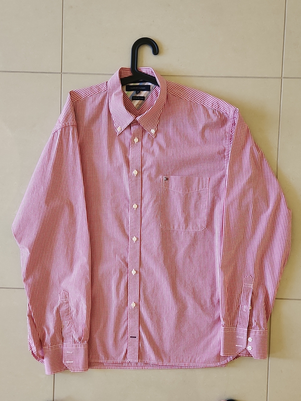 Tommy Hilfiger Men's Red and White Gingham Button-Down Shirt